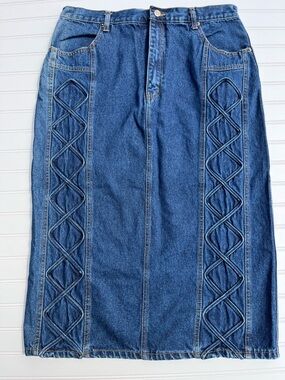 Vintage Y2K Boutique Western Denim Midi Skirt Lace Up Panel Cowgirl 19/20 (35.5)
